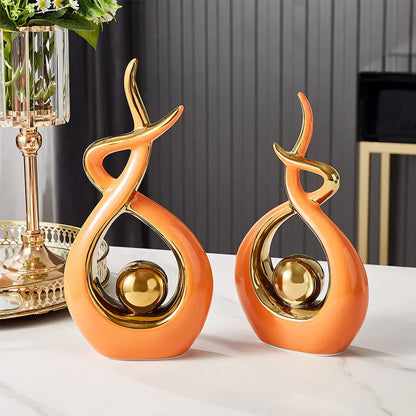 Abstract Ceramic Sculpture | Modern Decor with Gold Accents | Shelf or Desk Ornament