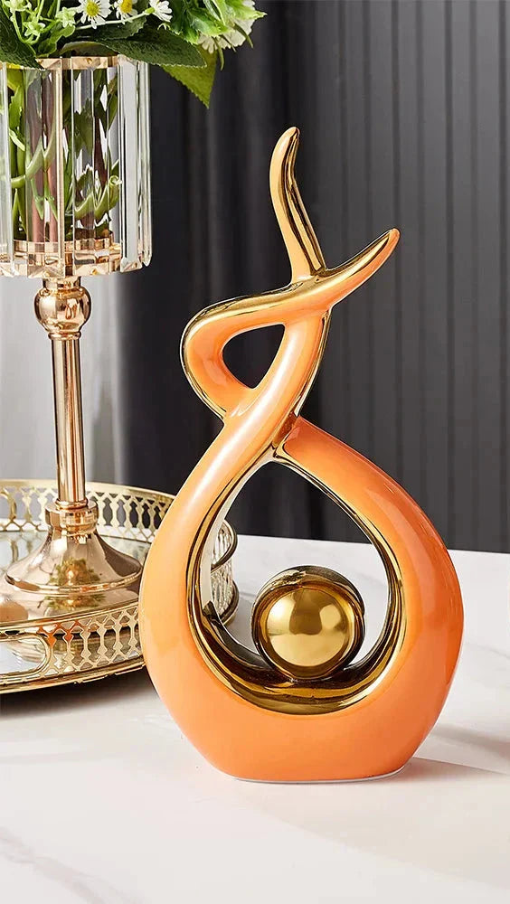 Abstract Ceramic Sculpture | Modern Decor with Gold Accents | Shelf or Desk Ornament