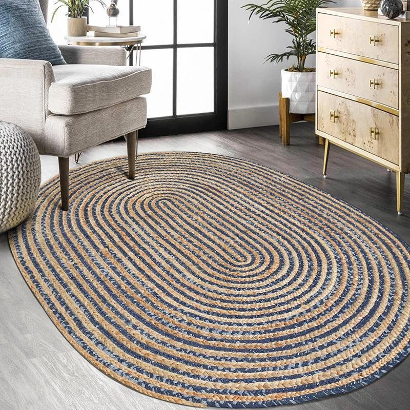 Rustic Denim & Jute Area Rug |  D39.4" to 47.2" | Gray Living Room Rug | Modern Rustic Decor | Brick by Brick