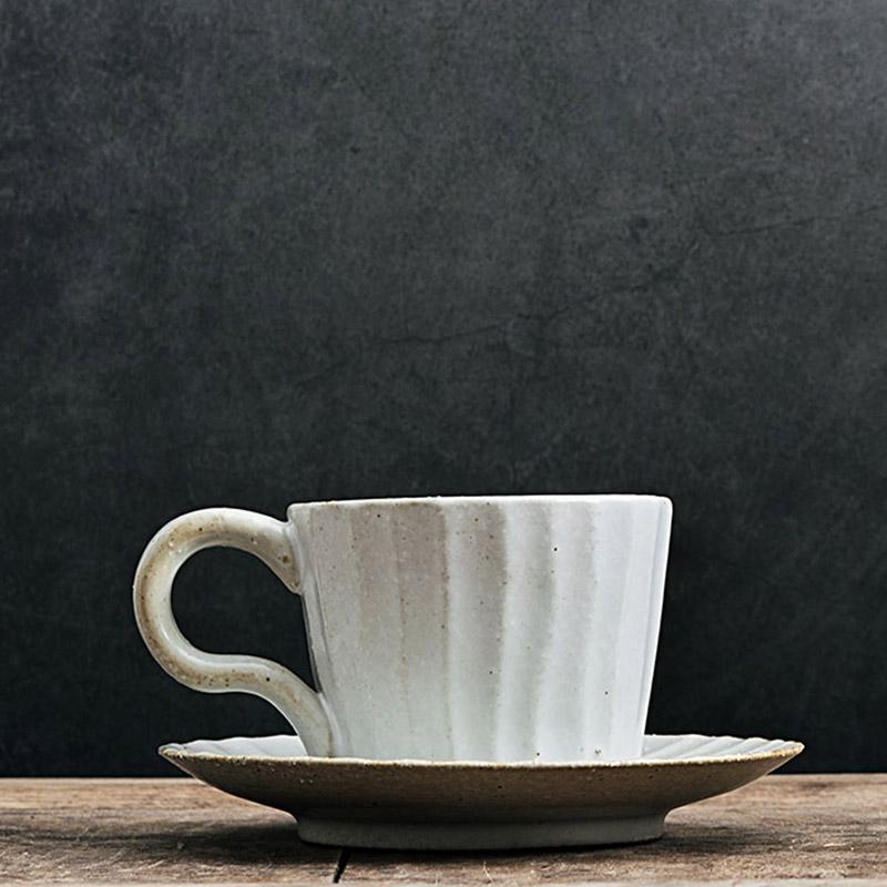 White Stoneware Coffee Mug Set |  3"x3" Cup, 6" Saucer | Ceramic Cup | Splatter Design | Brick by Brick
