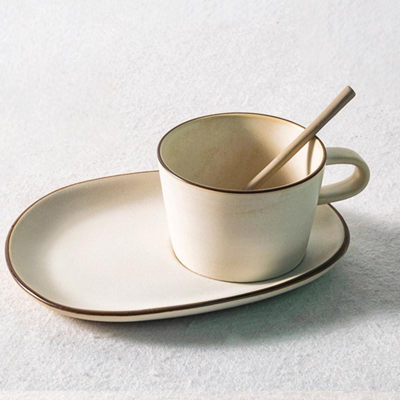 Stoneware Coffee Cup & Saucer Set | White | Large Snack Plate | Tea & Coffee | Brick by Brick