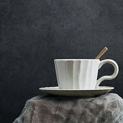 White Stoneware Coffee Mug Set |  3"x3" Cup, 6" Saucer | Ceramic Cup | Splatter Design | Brick by Brick