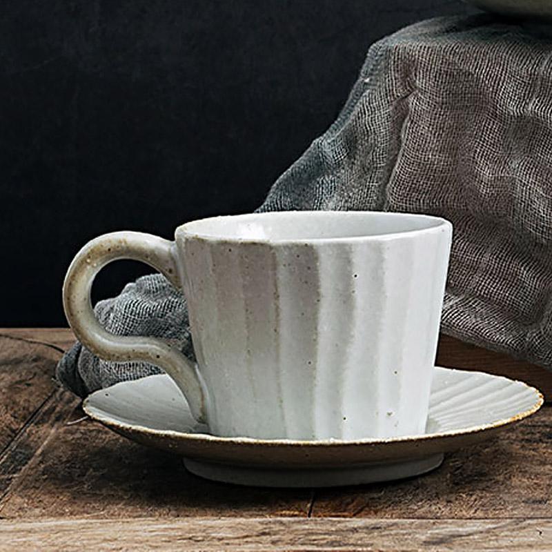 White Stoneware Coffee Mug Set |  3"x3" Cup, 6" Saucer | Ceramic Cup | Splatter Design | Brick by Brick