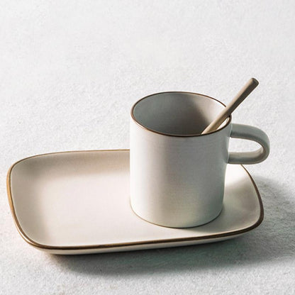Stoneware Coffee Cup & Saucer Set | White | Large Snack Plate | Tea & Coffee | Brick by Brick