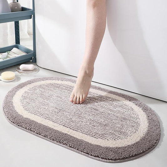 Oval Microfiber Bath Rug | 20-63 in | Soft & Slip-Resistant | Gray & Purple | Brick by Brick