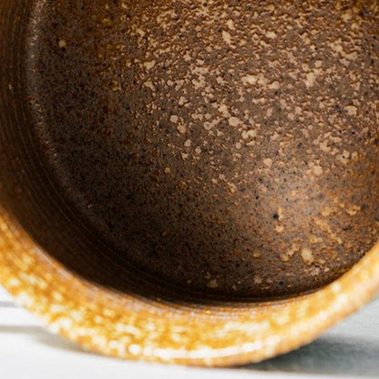 Stoneware Coffee Mug Set | 4"x3" Cup, 5" Saucer | Ceramic Cup | Free-Form Design with Ribbed Edges | Brick by Brick