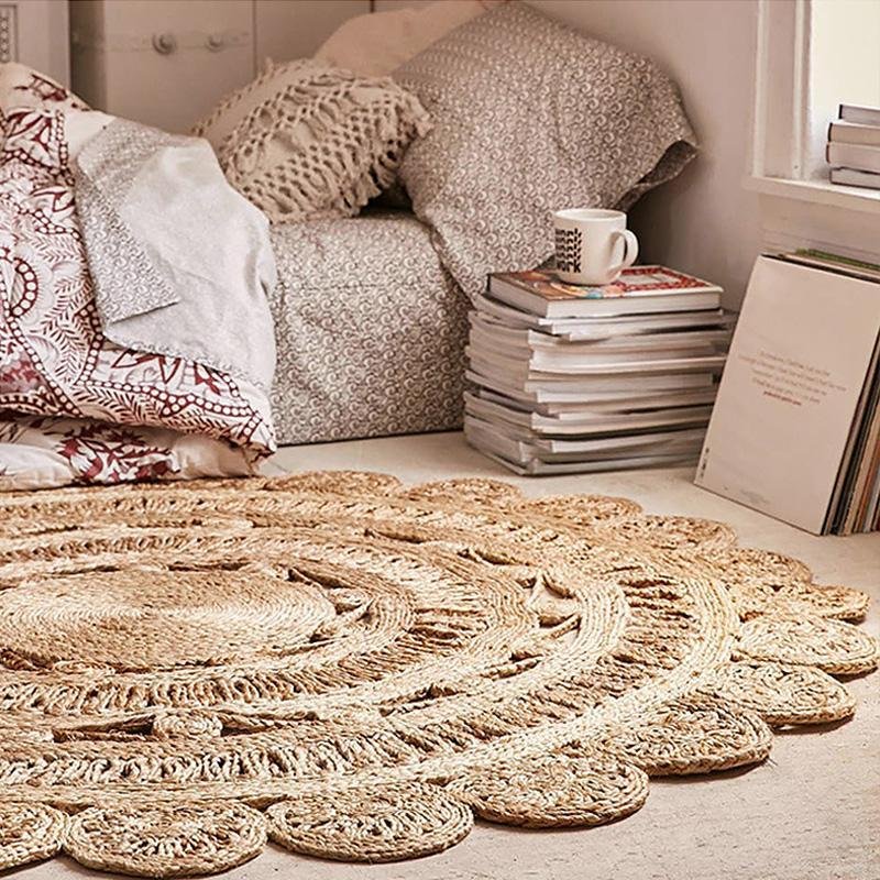Burlywood Hemp Floor Rug | D35 - 59 in | Thick Woven & Durable | Multiple Shapes | Brick by Brick