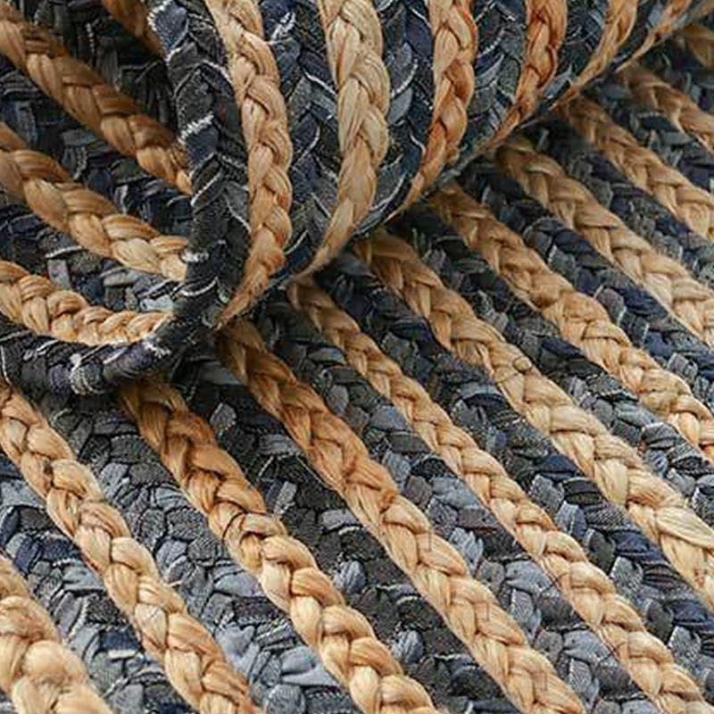 Rustic Denim & Jute Area Rug |  D39.4" to 47.2" | Gray Living Room Rug | Modern Rustic Decor | Brick by Brick