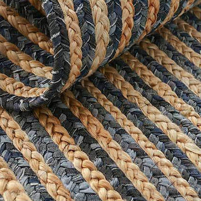 Rustic Denim & Jute Area Rug |  D39.4" to 47.2" | Gray Living Room Rug | Modern Rustic Decor | Brick by Brick