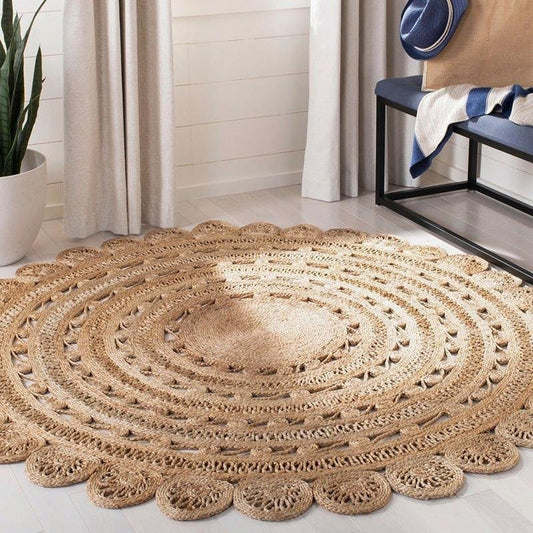 Burlywood Hemp Floor Rug | D35 - 59 in | Thick Woven & Durable | Multiple Shapes | Brick by Brick