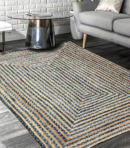 Rustic Denim & Jute Area Rug |  D39.4" to 47.2" | Gray Living Room Rug | Modern Rustic Decor | Brick by Brick