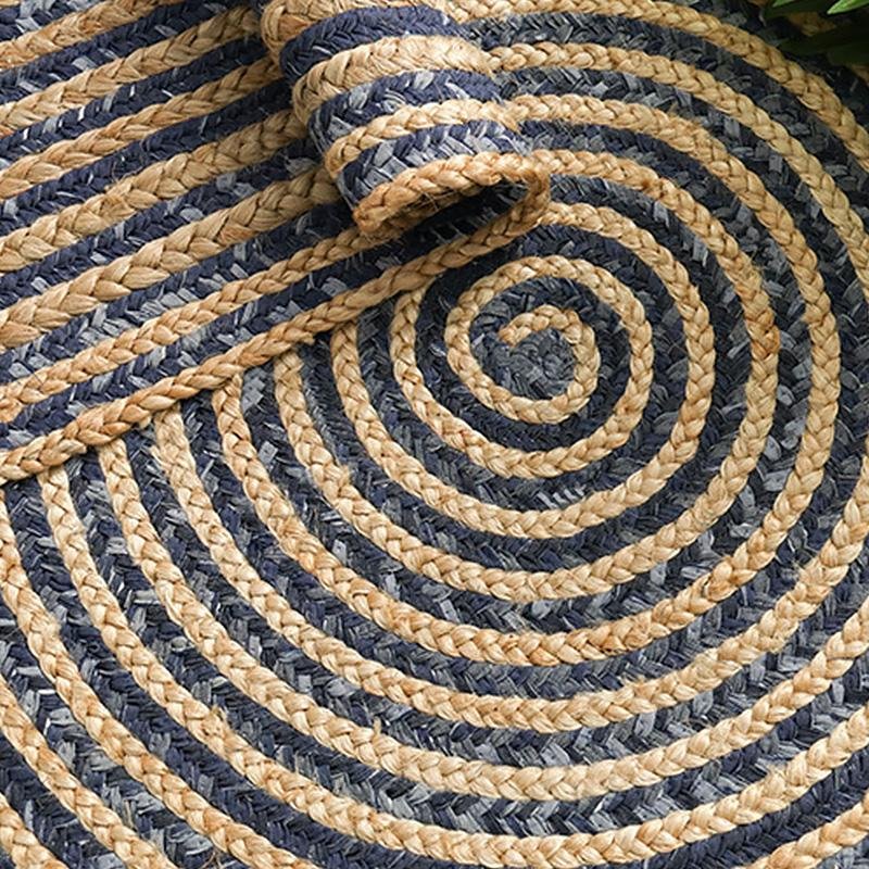 Rustic Denim & Jute Area Rug |  D39.4" to 47.2" | Gray Living Room Rug | Modern Rustic Decor | Brick by Brick