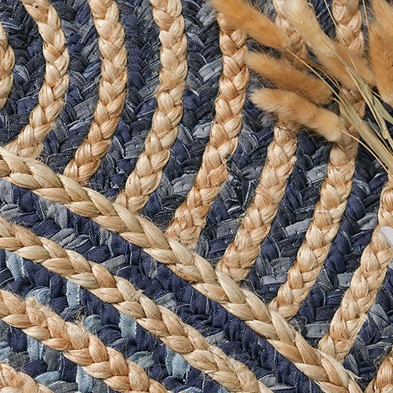 Rustic Denim & Jute Area Rug |  D39.4" to 47.2" | Gray Living Room Rug | Modern Rustic Decor | Brick by Brick