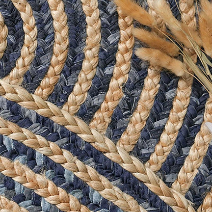 Rustic Denim & Jute Area Rug |  D39.4" to 47.2" | Gray Living Room Rug | Modern Rustic Decor | Brick by Brick