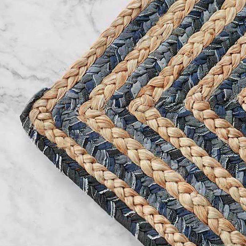 Rustic Denim & Jute Area Rug |  D39.4" to 47.2" | Gray Living Room Rug | Modern Rustic Decor | Brick by Brick