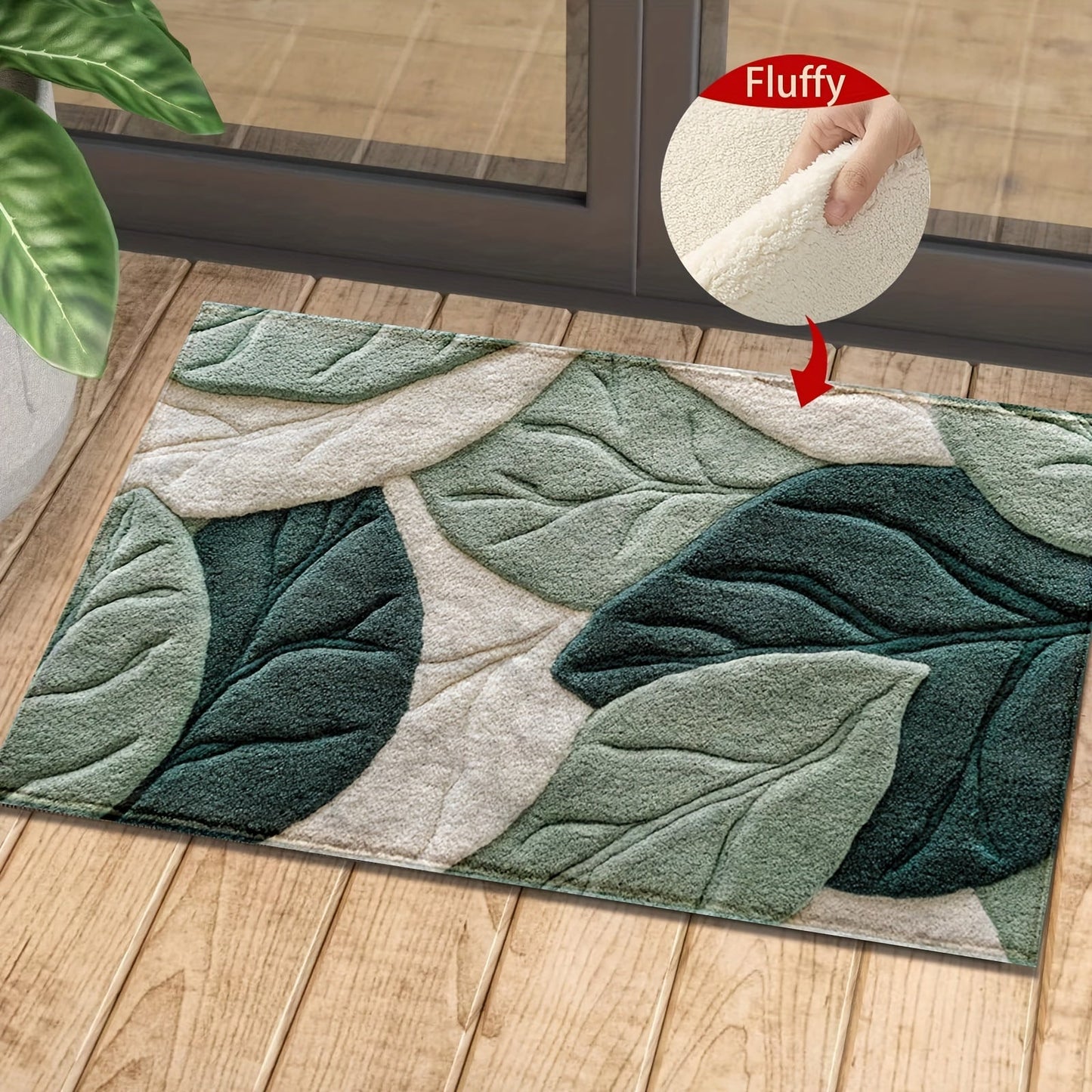 Plush Microfiber Bath Mat | Leaf Pattern | Soft Absorbent Non-Slip | Brick by Brick