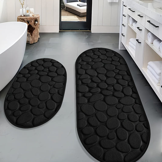 Non-Slip Shower Mat Set | 2-Piece | Soft Absorbent Polyester Bathroom Rugs | Brick by Brick