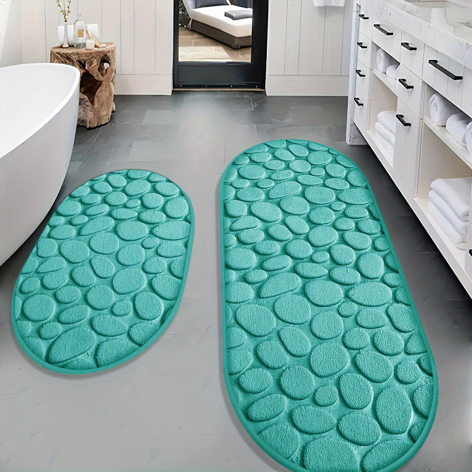 Non-Slip Shower Mat Set | 2-Piece | Soft Absorbent Polyester Bathroom Rugs | Brick by Brick