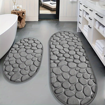 Non-Slip Shower Mat Set | 2-Piece | Soft Absorbent Polyester Bathroom Rugs | Brick by Brick