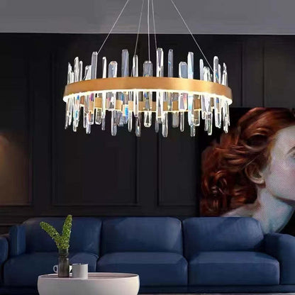 Modern Crystal Chandelier | 31.5" x 11.8" | LED | Gold Plated | Adjustable Pendant | Brick by Brick