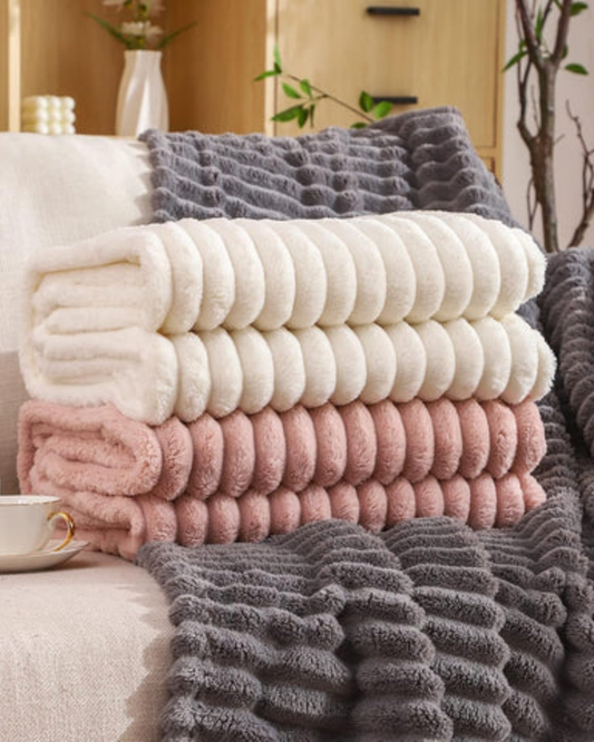 Plush Throw Blanket | Striped Fleece | Ultra Soft | Lightweight Warm Blanket | Brick By Brick