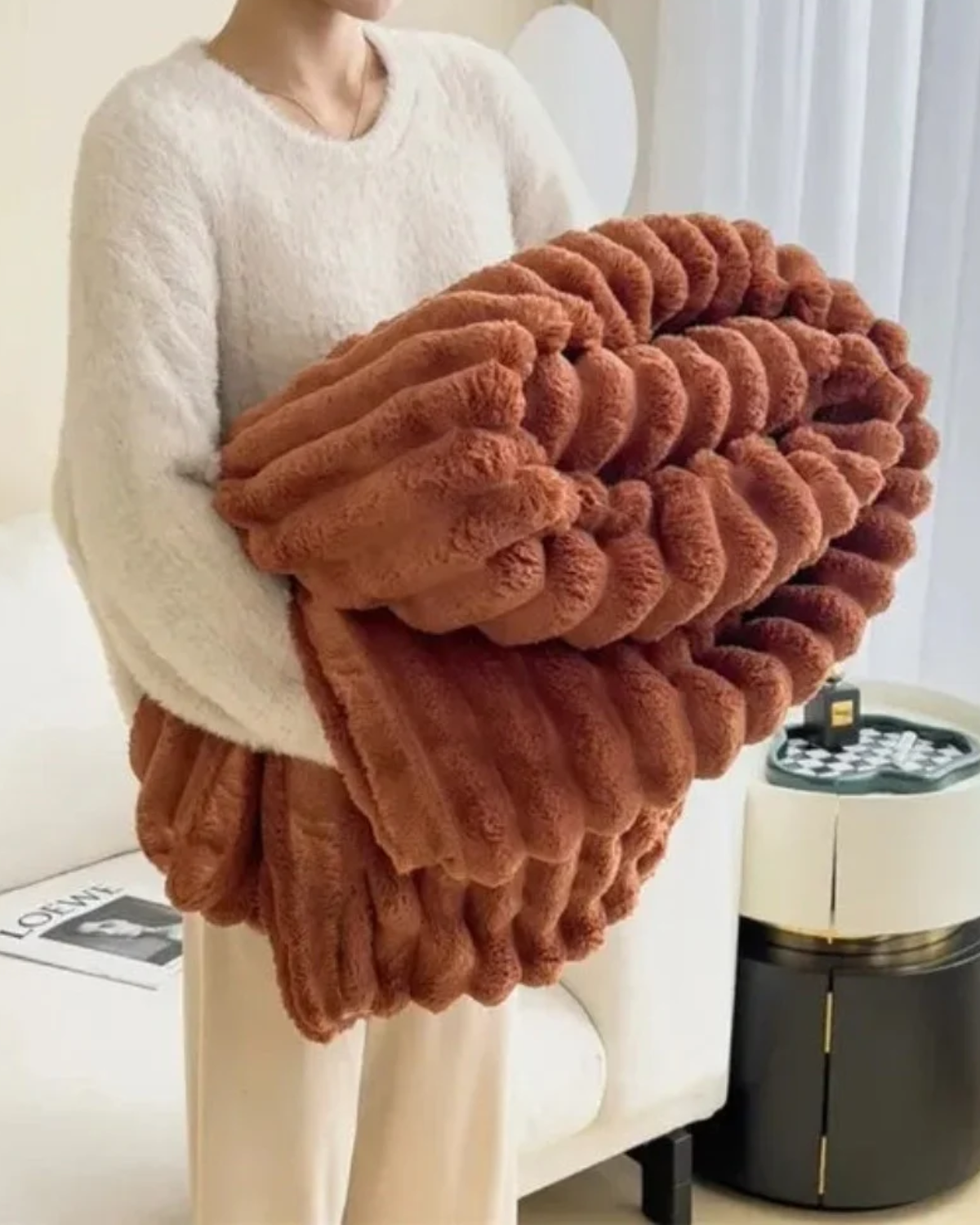 Plush Throw Blanket | Striped Fleece | Ultra Soft | Lightweight Warm Blanket | Brick By Brick