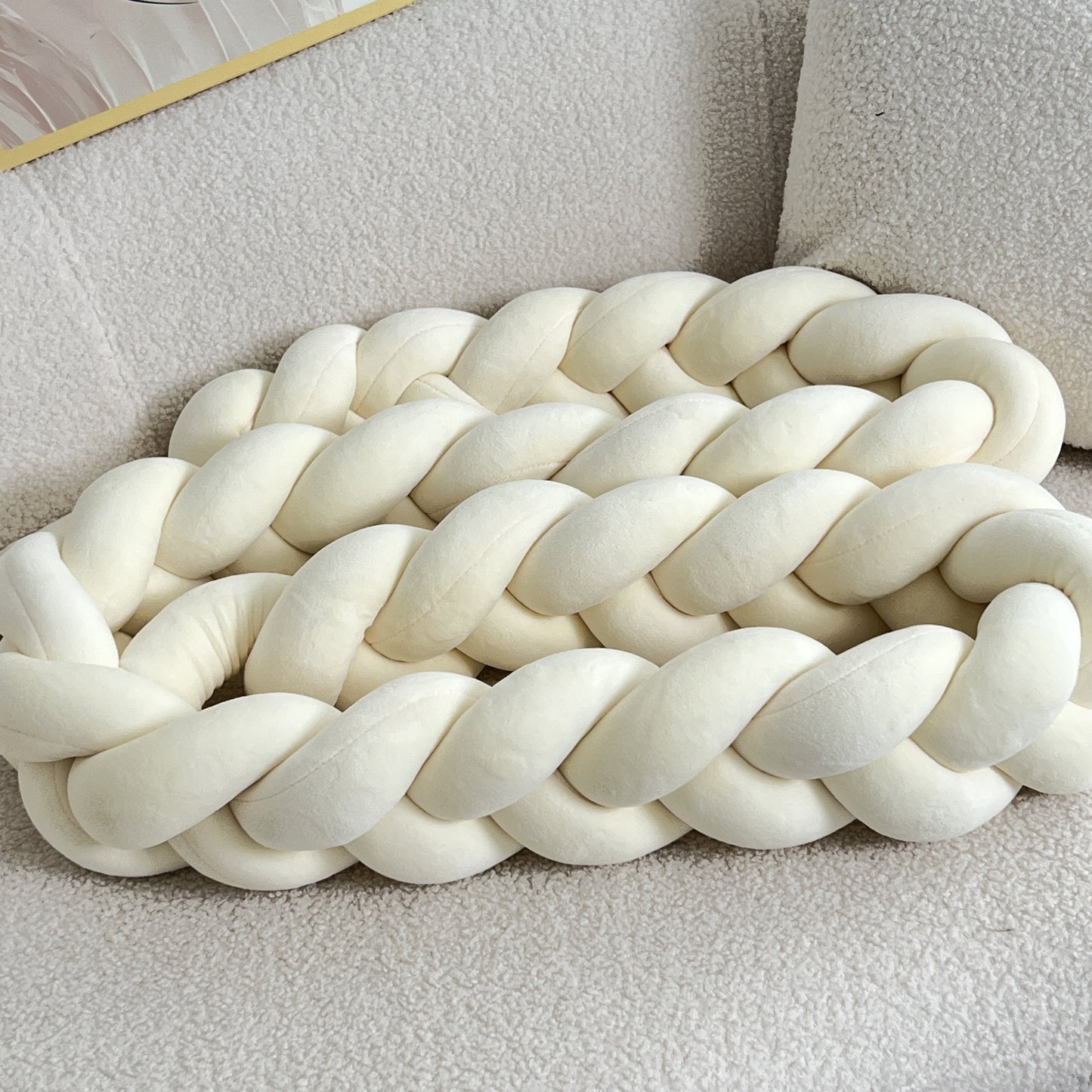 Braided Floor Cushion | Chunky Knit Floor Pillow | Modern Cream Seating | Decorative Home Accent | Brick by Brick