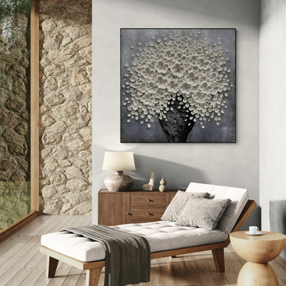 Blossoms in Bloom Wall Art | 23 - 55 in | 3D Floral Artwork | White & Neutral Textured Flowers | Brick by Brick