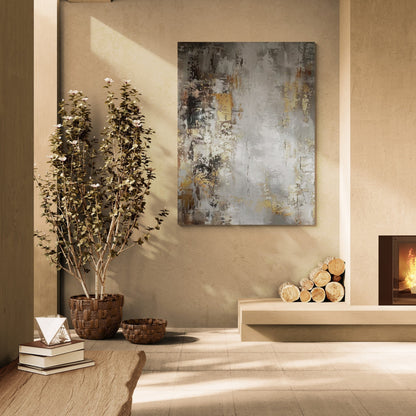 Abstract Luxe Textured Wall Art | Height 35 - 83 in | Neutral Modern Canvas Painting | Gold & Beige Accents | Brick by Brick