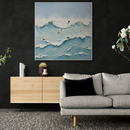 Ocean Riders Wall Art | 23 - 63 in | Textured Plaster Seascape Art | Coastal Wall Decor | Brick by Brick