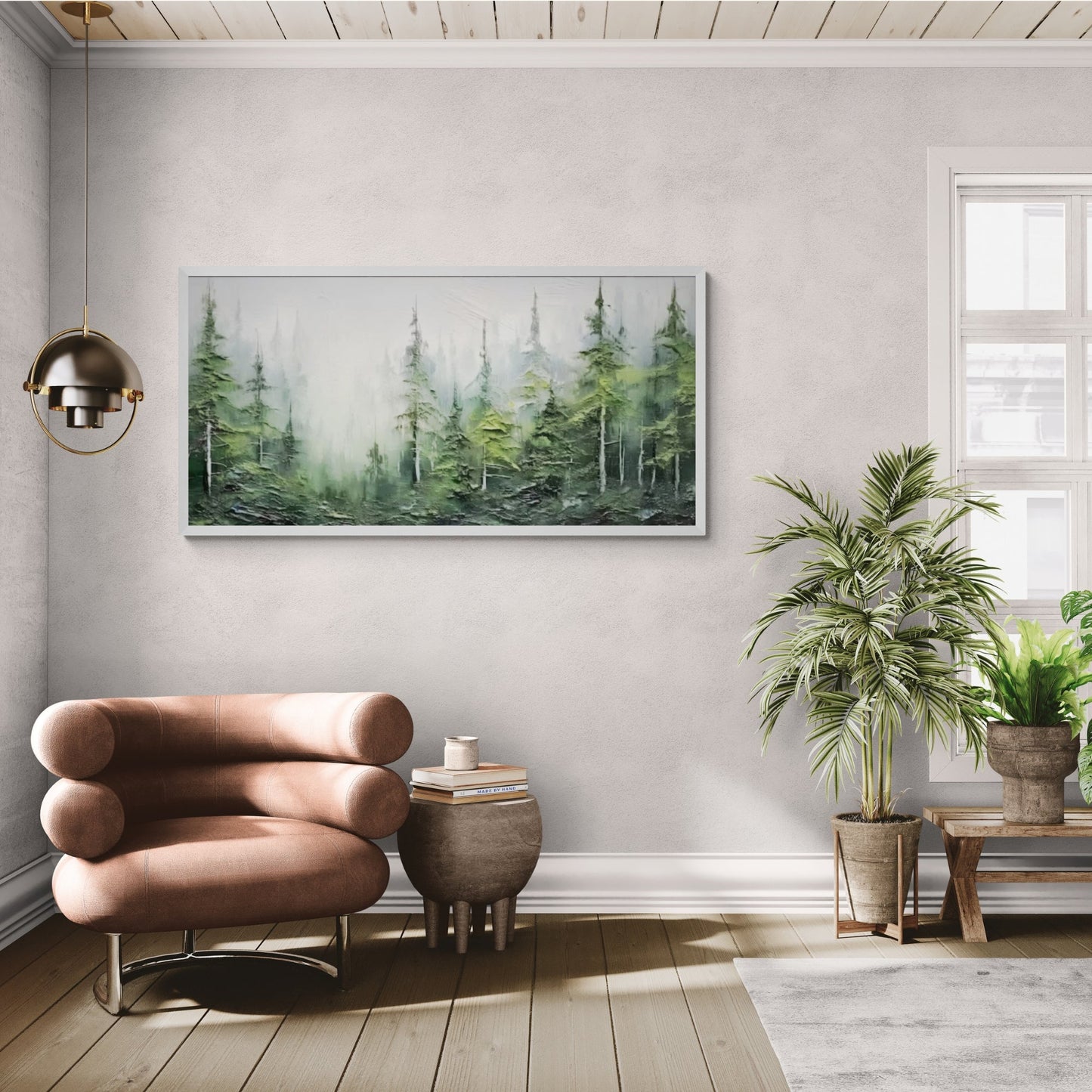 Mist Over Evergreens Wall Art | 46 - 110 in | Textured Forest Landscape Art | Nature-Inspired Wall Decor | Brick by Brick