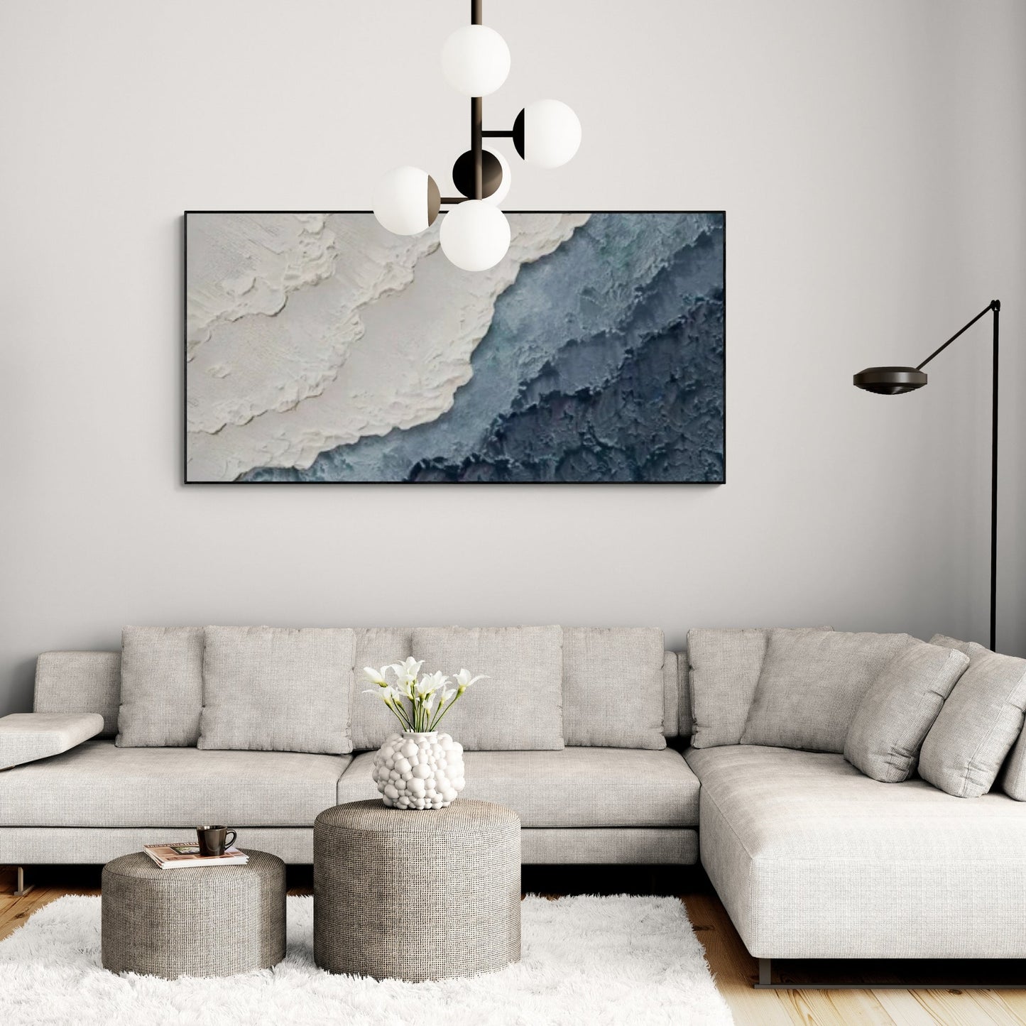 Abstract Seascape Wall Art | 46 - 110 in | Mariner’s Canvas | Textured Ocean Waves | Brick by Brick