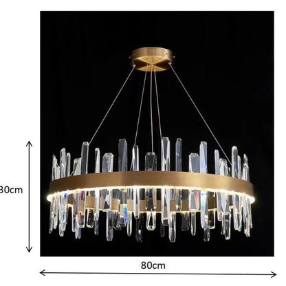 Modern Crystal Chandelier | 31.5" x 11.8" | LED | Gold Plated | Adjustable Pendant | Brick by Brick
