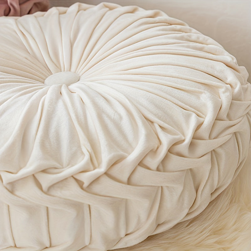 Round Velvet Cushion | 13.7 x 4.7 in | Pleated Velvet Design with Center Button | Decorative Modern Accent | Brick by Brick