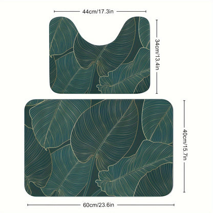 Tropical Leaf Bath Mat Set | Soft Microfiber Absorbent | Non-Slip | 2-Piece | Brick by Brick