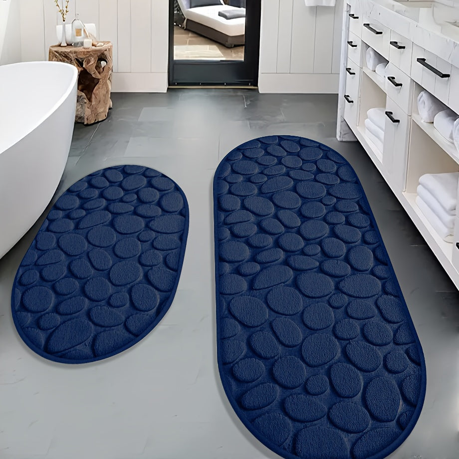 Non-Slip Shower Mat Set | 2-Piece | Soft Absorbent Polyester Bathroom Rugs | Brick by Brick