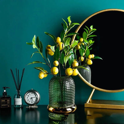 Dark Green Glass Vase | Gold Trim | Hydroponic Flower Display | Modern Minimalist Design | 3 Sizes