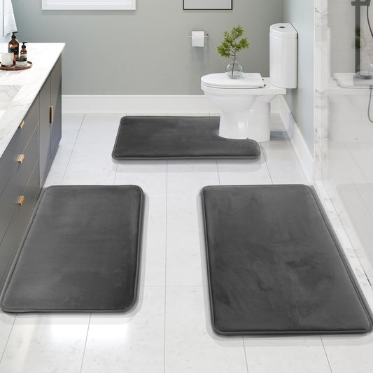 Luxury Bathroom Mat Set | 3-Piece Memory Foam | Anti-Slip, Absorbent, Washable | Includes Contour Mat