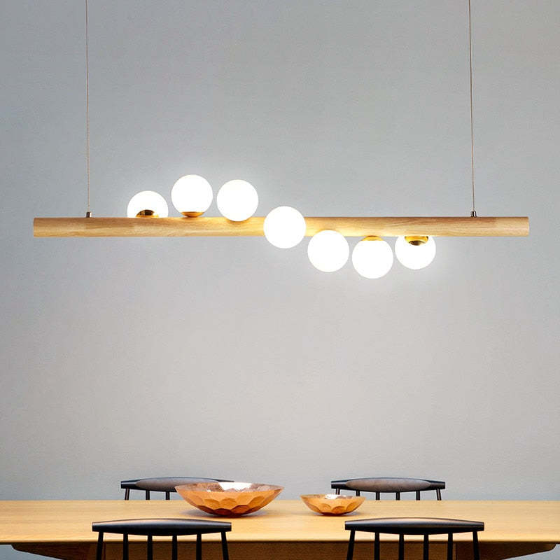 Glass Bubble Pendant Light | 31.5 - 47.2 in | Wood Walnut | Modern LED Ceiling Light | Living Room | Dining Room | Brick by Brick