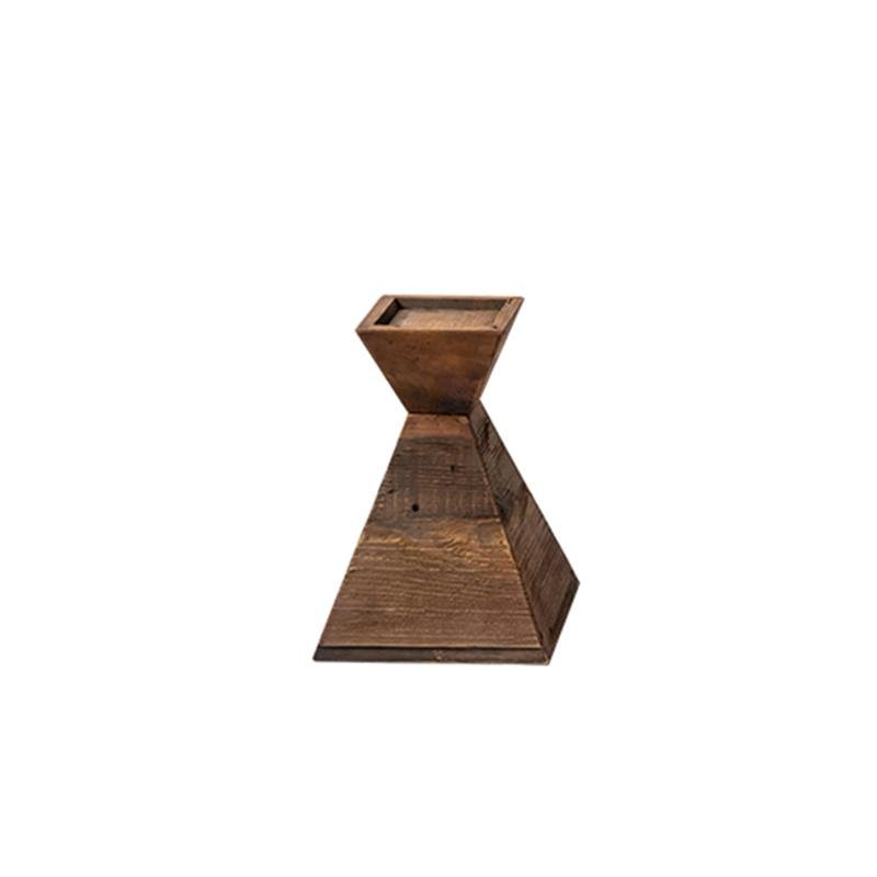 Wooden Candle Holder | H16, 24, 32 in | Nut Brown Pyramid Table Centerpiece | Brick by Brick