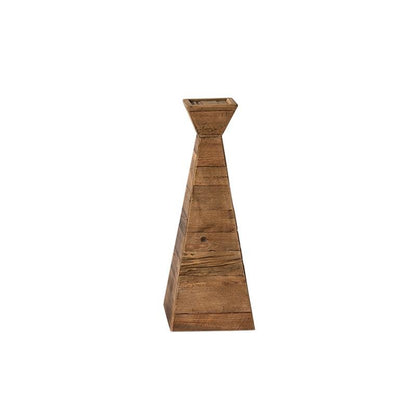 Wooden Candle Holder | H16, 24, 32 in | Nut Brown Pyramid Table Centerpiece | Brick by Brick