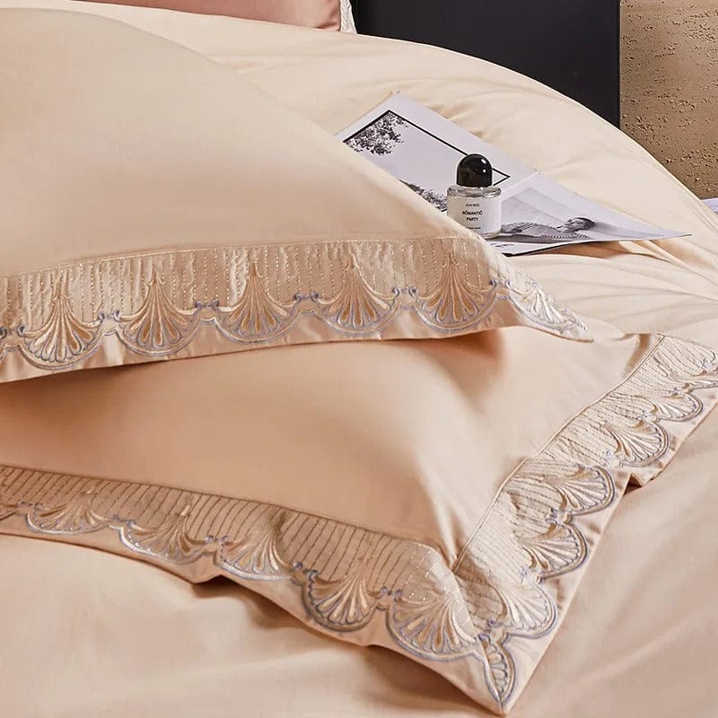Egyptian Cotton Duvet Cover Set | 78.7 - 90.6 in | Peach Lace Trim | Soft Luxury Bedding for King & Queen Beds | Brick by Brick