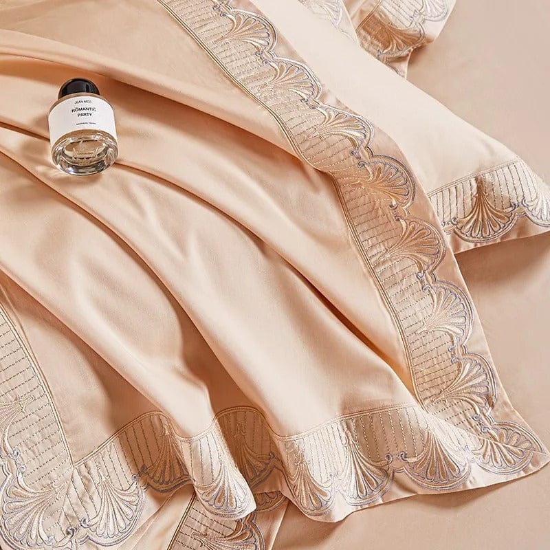 Egyptian Cotton Duvet Cover Set | 78.7 - 90.6 in | Peach Lace Trim | Soft Luxury Bedding for King & Queen Beds | Brick by Brick