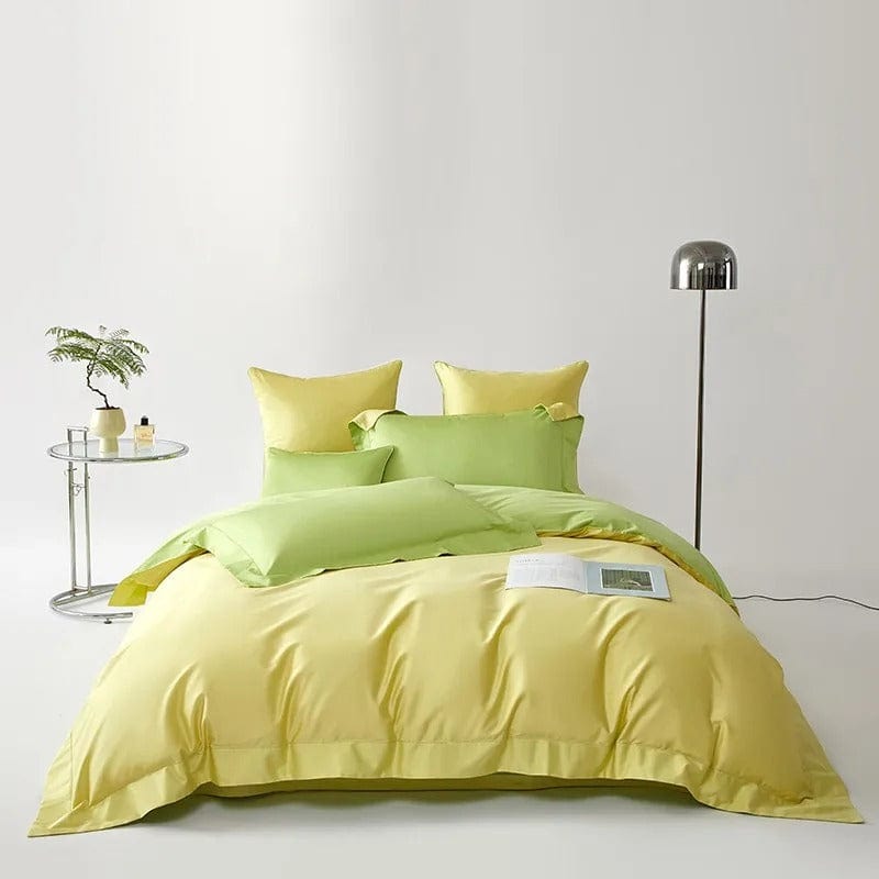 Egyptian Cotton Duvet Cover Set | 78.7 - 90.6 in | Dual-Tone Yellow Green | Luxury Bedding for Queen & King Beds | Brick by Brick