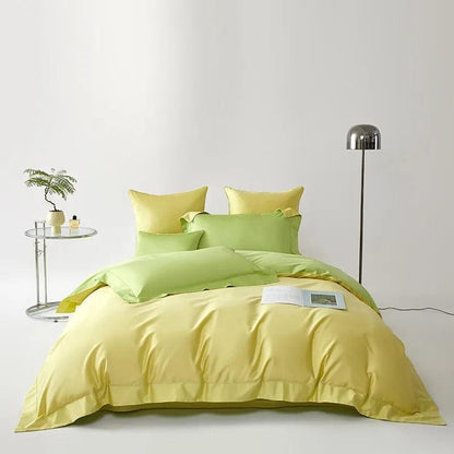 Egyptian Cotton Duvet Cover Set | 78.7 - 90.6 in | Dual-Tone Yellow Green | Luxury Bedding for Queen & King Beds | Brick by Brick