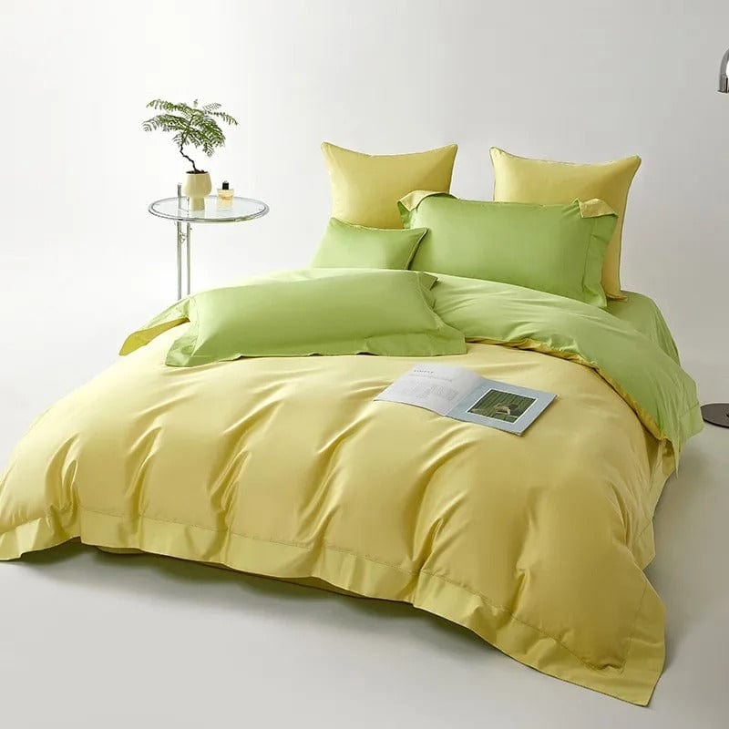 Egyptian Cotton Duvet Cover Set | 78.7 - 90.6 in | Dual-Tone Yellow Green | Luxury Bedding for Queen & King Beds | Brick by Brick