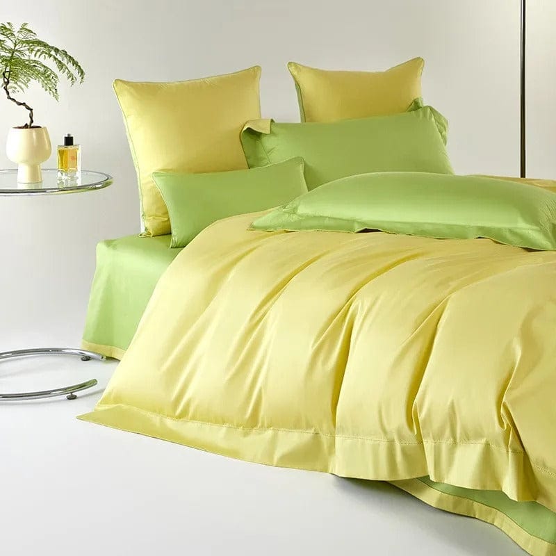 Egyptian Cotton Duvet Cover Set | 78.7 - 90.6 in | Dual-Tone Yellow Green | Luxury Bedding for Queen & King Beds | Brick by Brick