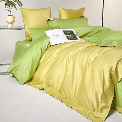 Egyptian Cotton Duvet Cover Set | 78.7 - 90.6 in | Dual-Tone Yellow Green | Luxury Bedding for Queen & King Beds | Brick by Brick