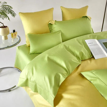 Egyptian Cotton Duvet Cover Set | 78.7 - 90.6 in | Dual-Tone Yellow Green | Luxury Bedding for Queen & King Beds | Brick by Brick