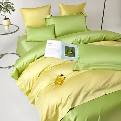 Egyptian Cotton Duvet Cover Set | 78.7 - 90.6 in | Dual-Tone Yellow Green | Luxury Bedding for Queen & King Beds | Brick by Brick